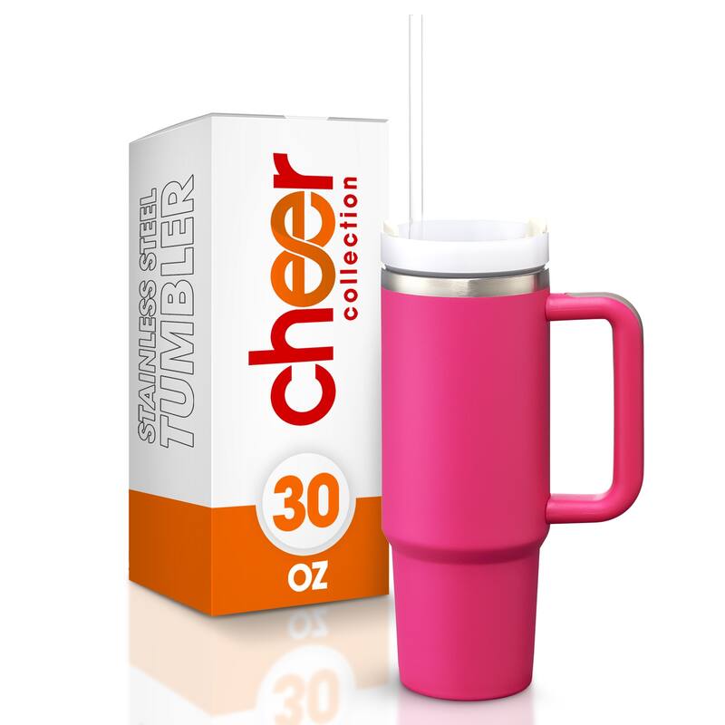 Cheer Collection Insulated Tumbler with Reusable Straw - Hot Pink - Small
