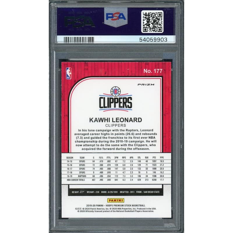 Kawhi Leonard 2019 Panini Hoops Premium Stock Gold Pulsar Basketball Card #177 PSA 10 GEM MINT - 8'6" x 11'6"