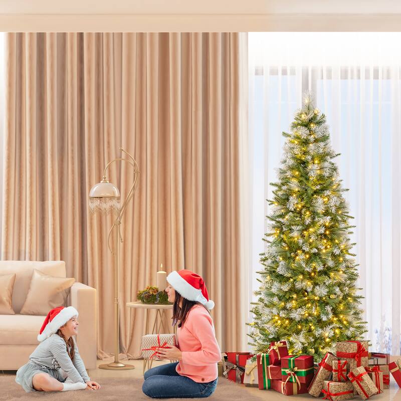 Gymax 7.5/6 FT Artificial Christmas Tree Pre-Lit Hinged Xmas Tree w/