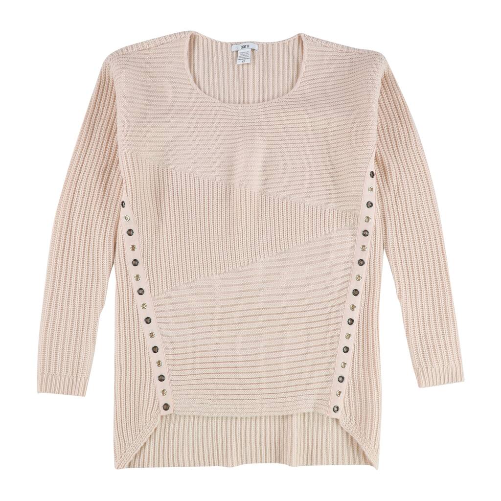 bar III Womens Asymmetrical Grommet-Detail Knit Sweater, Pink, X-Small
