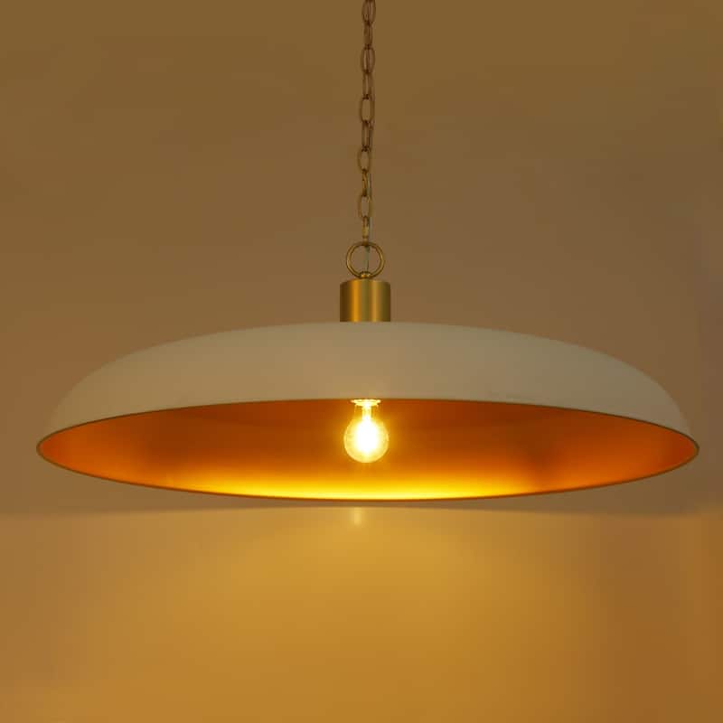 Modern 1-Light Chandelier White Gold Oversized Pendant Light Disc Kitchen Island Light for Dining Room - 33.5 " × 12 "