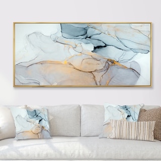 Designart "Luxry Blue And Grey Marble Art Ripples II" Abstract Framed Canvas Wall Art