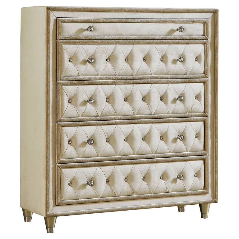 Antonella Modern Classic 5-drawer Upholstered Bedroom Chest - Ivory/Camel
