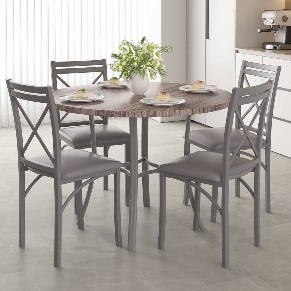 VECELO Round Dining Table and Chairs Sets 4 Colors Dining Table Set