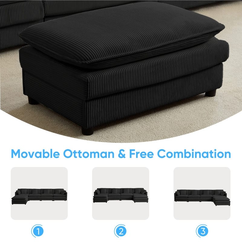 Mixoy 148''Oversized Modular Sectional Sofa, U-Shaped 6-Seater Corduroy Upholstered Deep Seat Sofa with 2 Movable Ottomans - 4+2