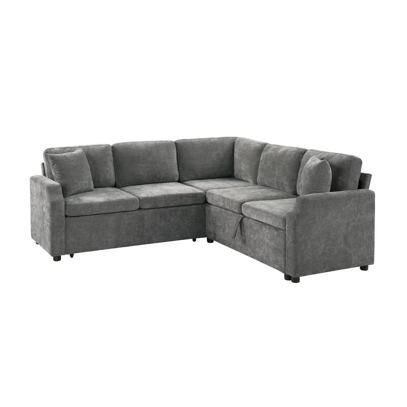 L-Shaped Sectional Upholstered Sleeper Sofa Convertible Pull-out Sofa Bed with Hidden Storage Space, Chenille Fabric