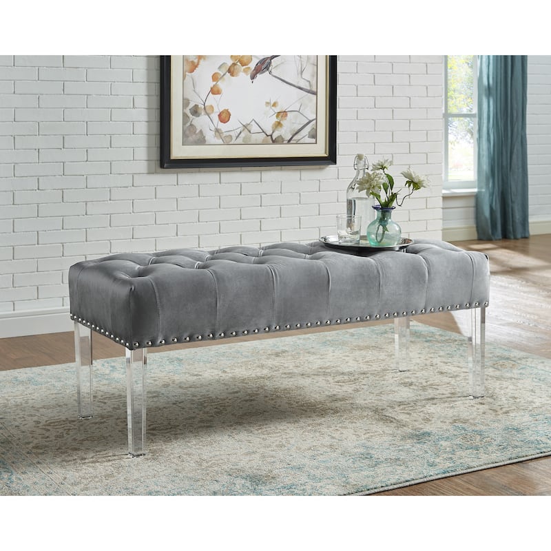 Valley Button Tufted Velvet Upholstered Bench with Acrylic Leg, Blue