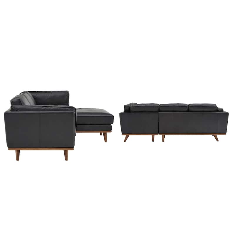 Sintra Dark Oak and Black Oxford Leather Sectional Sofa