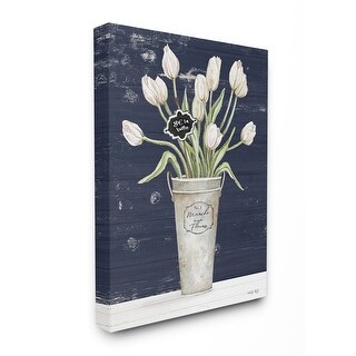 Stupell Charming White Tulip Bouquet over Rustic Blue Canvas Wall Art ...