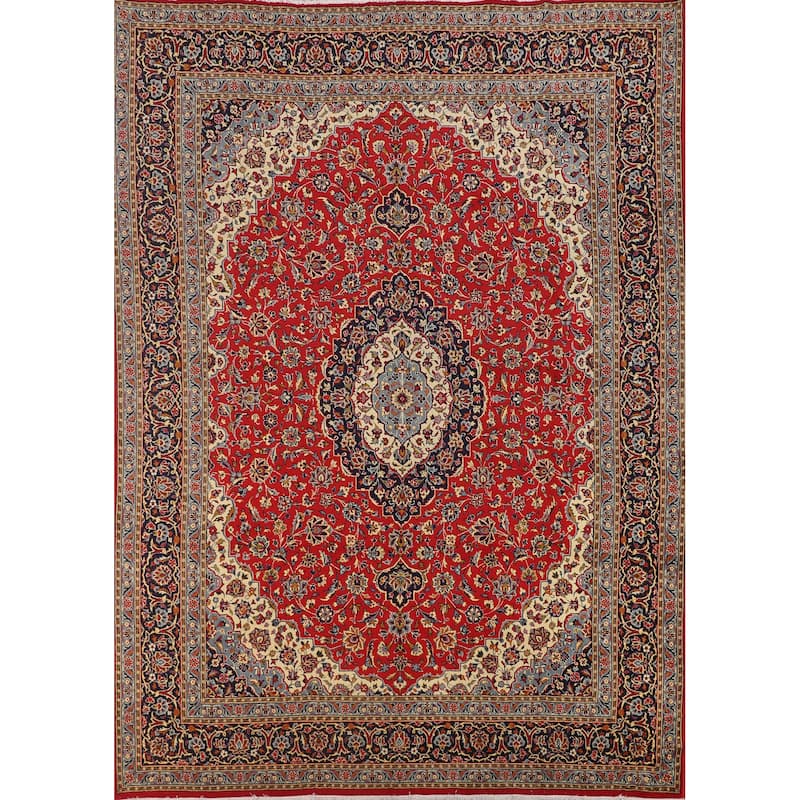 Traditional Red Kashan Turkish Area Rug Machine Made Carpet - 9'8" x 12'3"