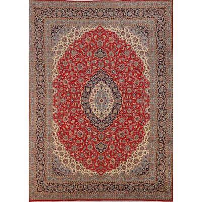 Traditional Red Kashan Turkish Area Rug Machine Made Carpet - 9'8" x 12'3"