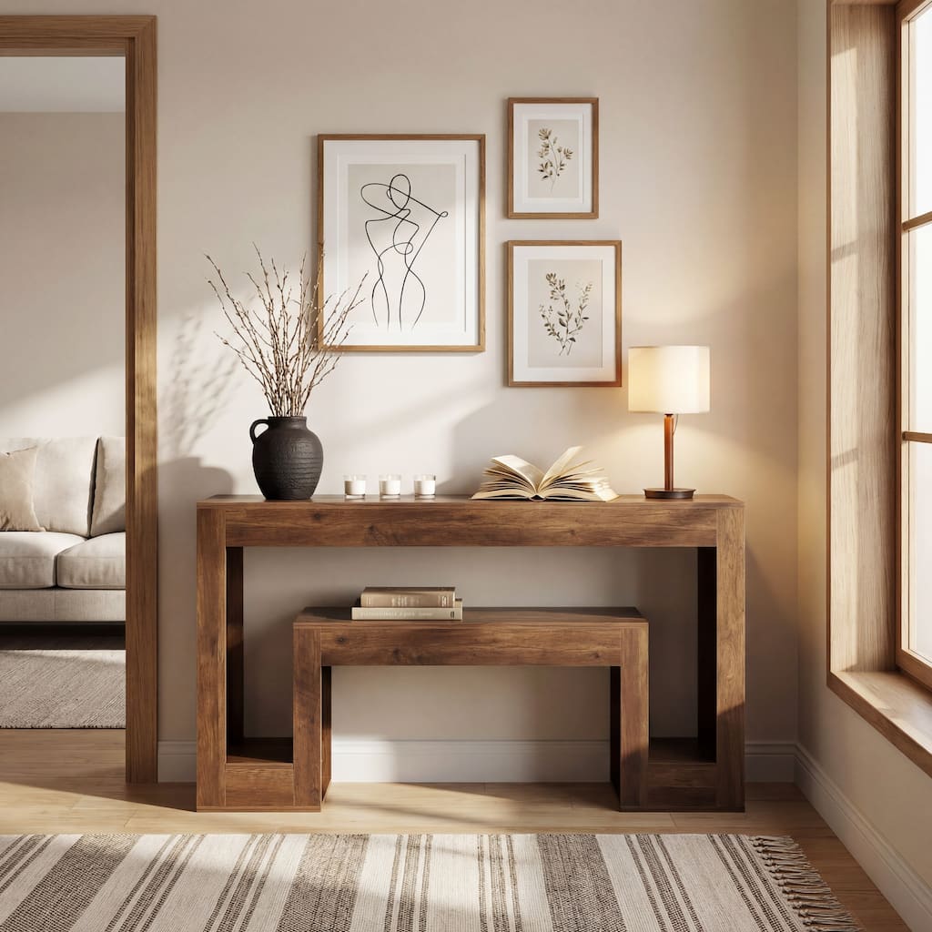 63"Console Table For Entryway,2-Tier Entryway Console Table