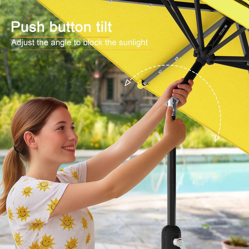 LIVOOSUN 9Ft Patio LED Market Umbrella Outdoor Table Steel Umbrella
