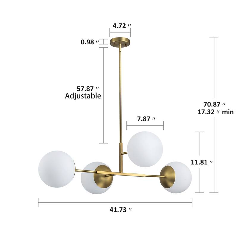 4 - Light Dimmable Gold Sputnik Modern Linear Globe Chandelier Kitchen Island Pendant Light - W41.73"