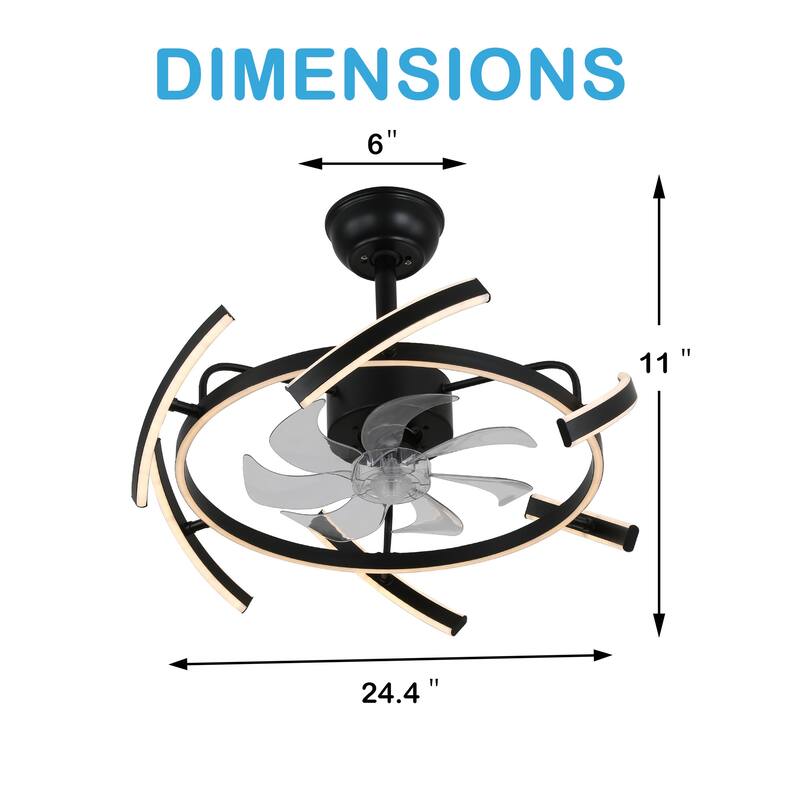 Oaks Aura DeClue 24in. 6 DIY-Shape Smart Ceiling Fan with Light,Cyberpunk Futuristic 6-Speed Quiet Ceiling Fan w/ Remote