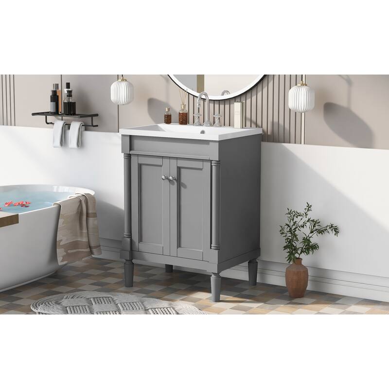 2-Tier Modern Bathroom Vanity with Top Sink and Large Storage Shelves