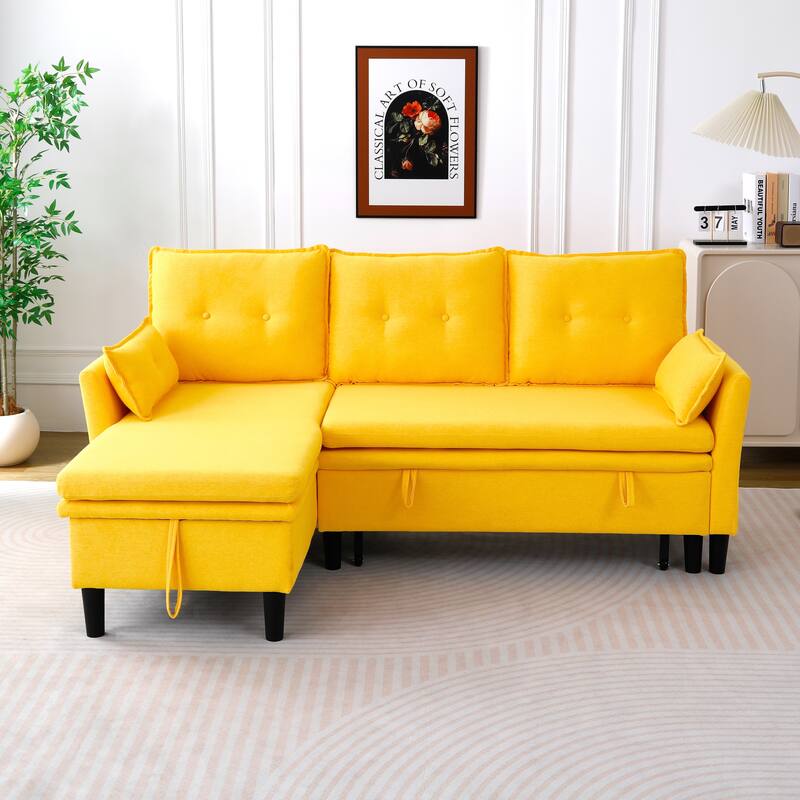 L-shaped Reversible Chaise Sectional Sofa with Storage and Side Pocket - Yellow