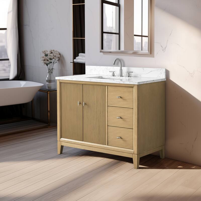 Vanity Art 42" Freestanding Bathroom Vanity with Engineered Marble Top and Sink
