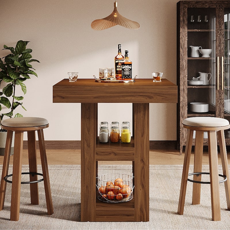 31.5-Inch Square Kitchen Island with Storage Shelves - 31.5" W x 31.5" D x 39.4"