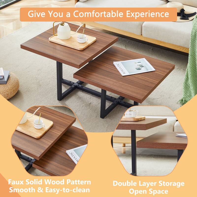 47" MDF Modern Coffee Table with Dark Wood Grain and Two-Tier Design