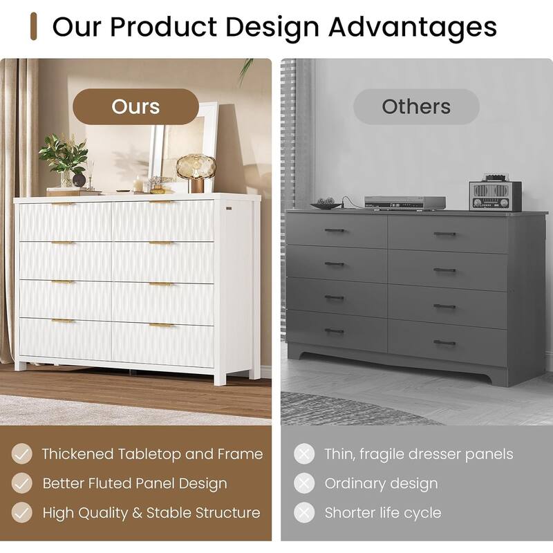 Fluted Bedroom Dresser Drawers TV Stand Drawer Organizer