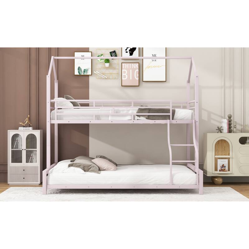Metal House Bunk Bed, Twin over Full, Easy to Assemble, Suitable for living room, bedroom