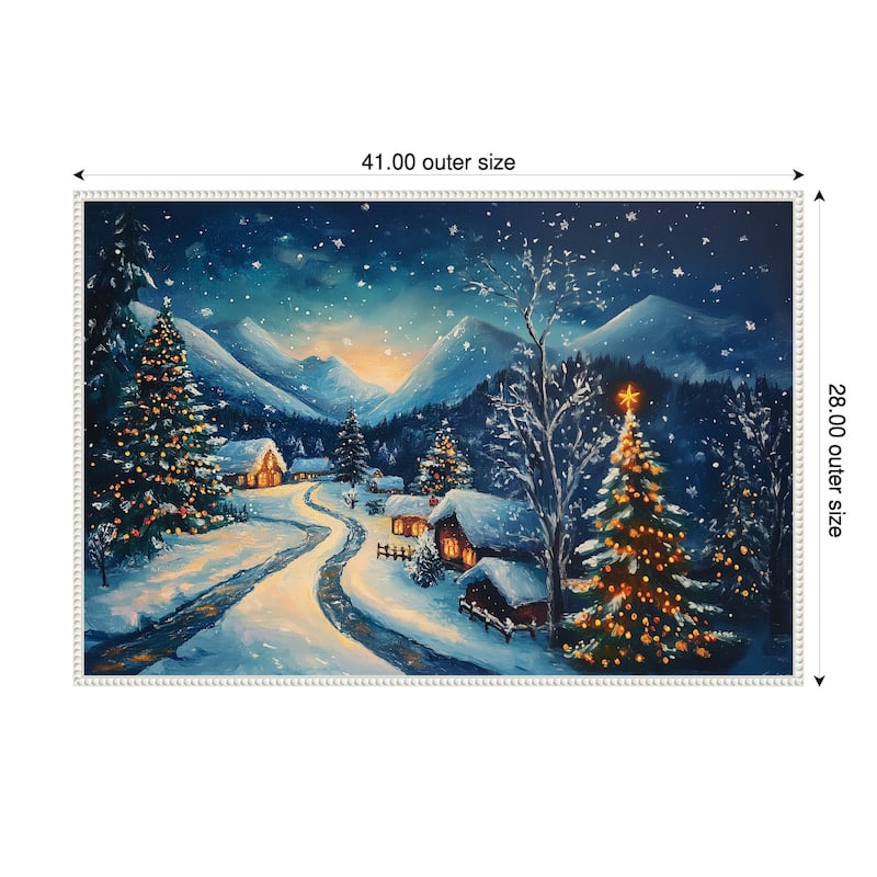 Winter wonderland Night by Pictufy Framed Canvas Wall Art Print - Sylvie Beaded White - 41 x 28 in