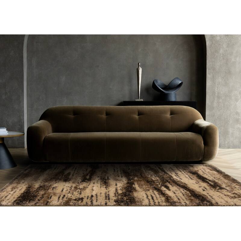 Brown Black Beige Distressed Soft Shag Rug