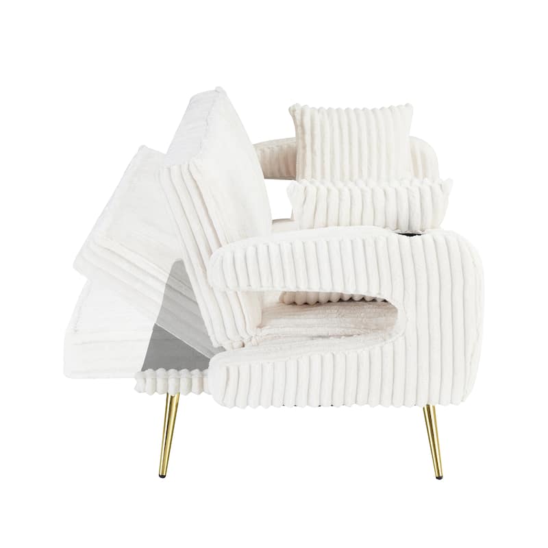 Straight-Row Corduroy Sofa With Throw Pillows, Featuring A Minimalist Style