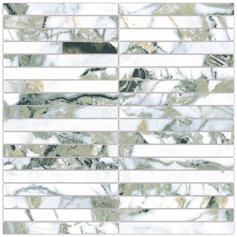 Merola Tile Touche Brick Stacked Jade 11-3/4" x 11-3/4" Porcelain Mosaic Floor and Wall Tile - (1 Tile)