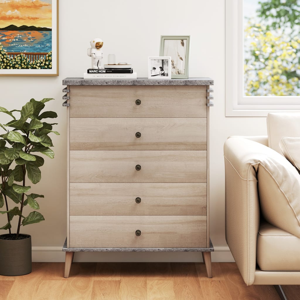 Farmhouse Chest Dresser of Drawers Tall Storage Organizer-Grey - Multi