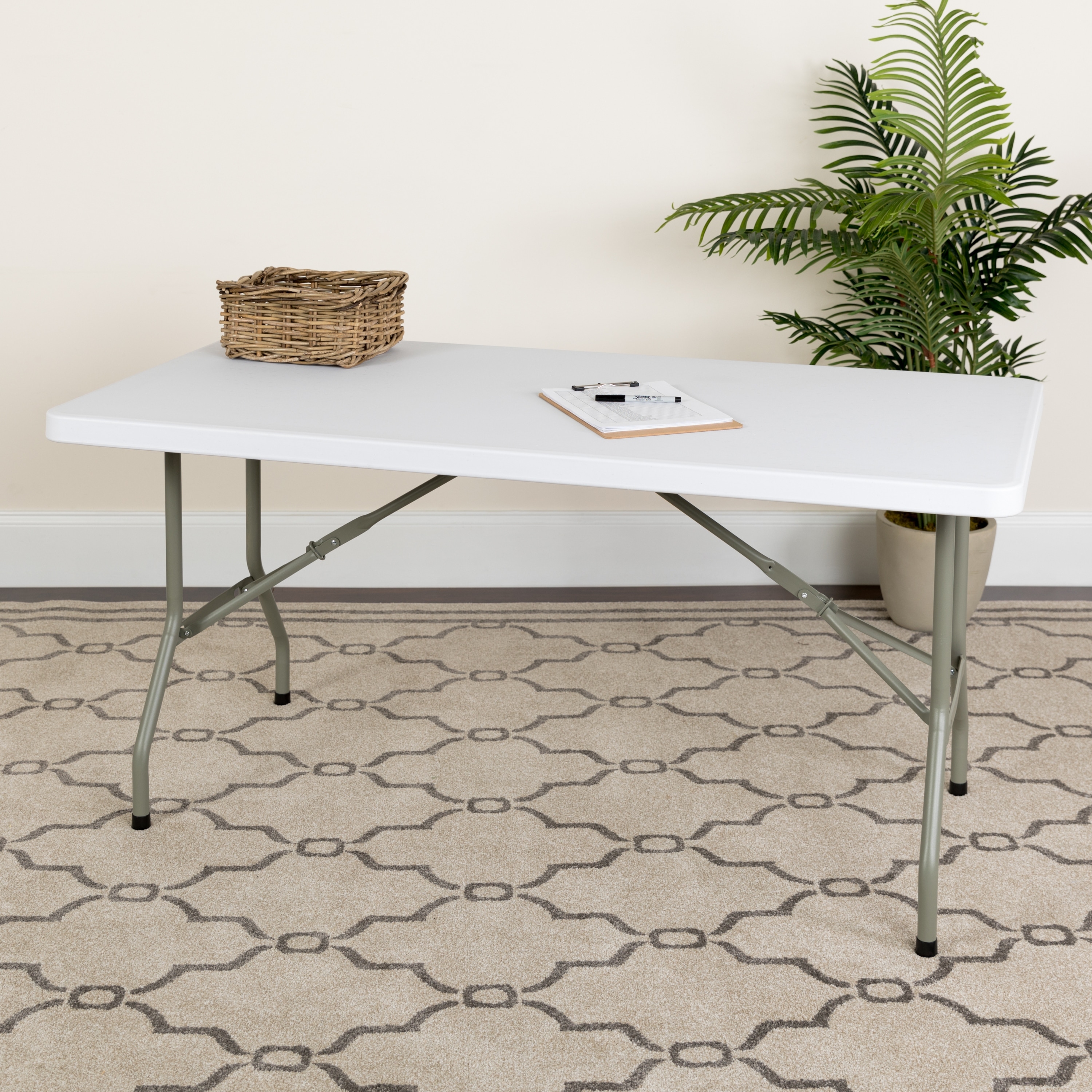 30"W x 60"L Plastic Folding Table with Granite White Surface - Banquet Table