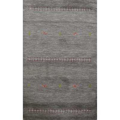 Hand Knotted Oriental 100% Wool Carpet Tribal Animal Pictorial Greys & Charcoal Gabbeh Area Rug - 4' 11'' X 3' 0''