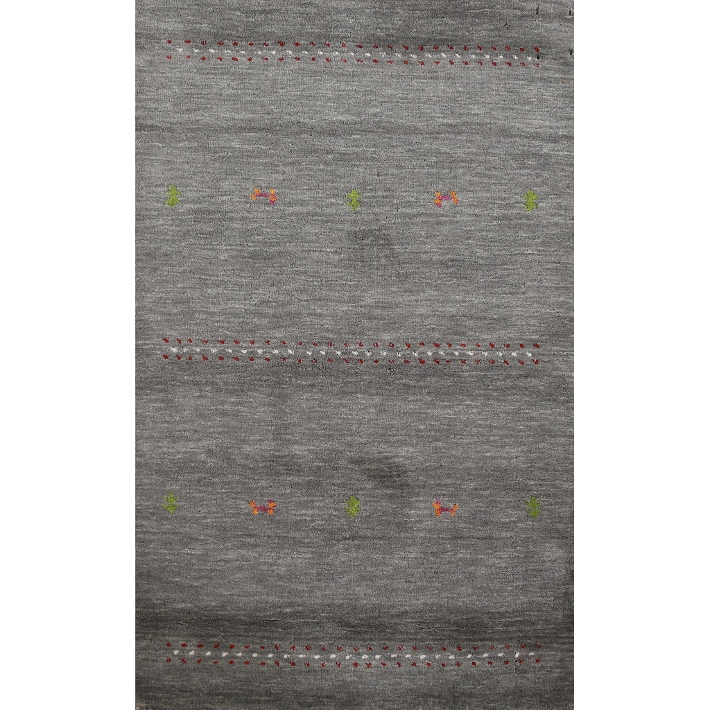 Hand Knotted Oriental 100% Wool Carpet Tribal Animal Pictorial Greys & Charcoal Gabbeh Area Rug - 4' 11'' X 3' 0''