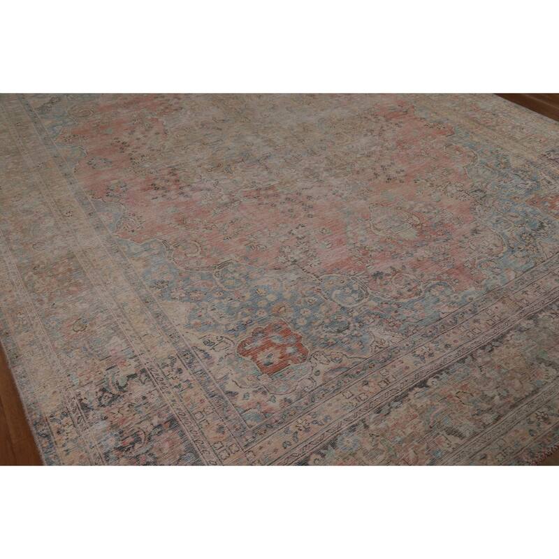 Pink Mashad Persian Vintage Area Rug Handmade Wool Carpet - 9'3" x 12'8"