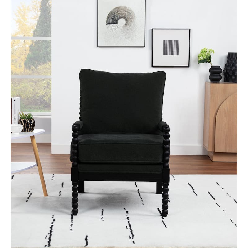 SEYNAR Mid Century Teddy Velvet Fabric Wood Accent Armchair with Cushion Set of 2