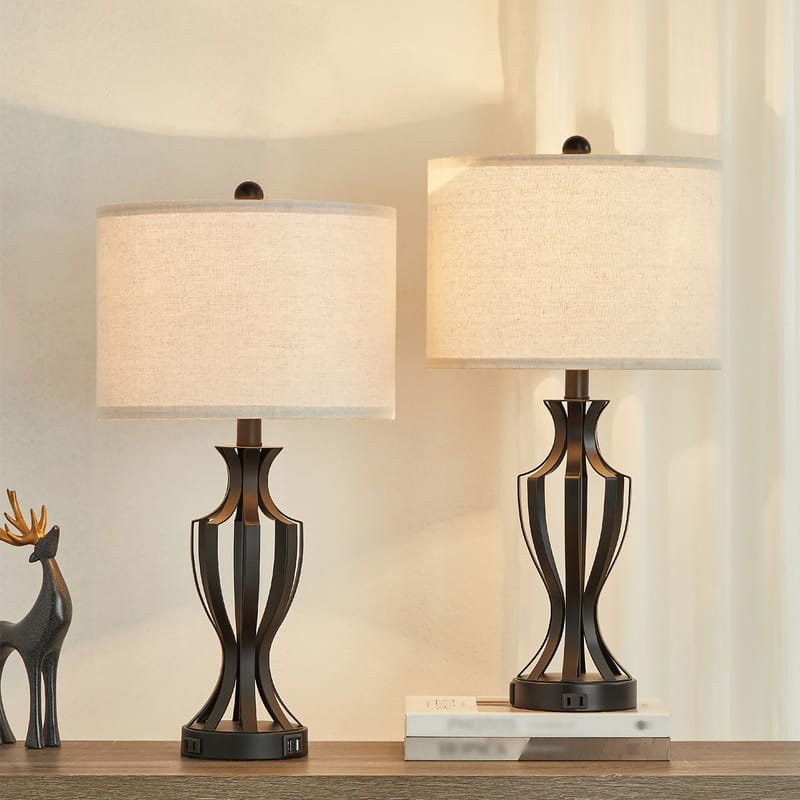 KAWOTI 23" Touch Control Table Lamp Set with Bulbs, USB Port(set of 2) - W12" * H23.25"