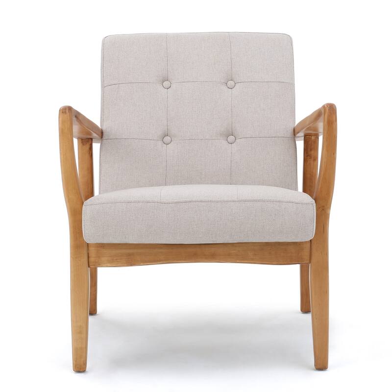 Fabric Mid-Century Club Chair with Button Tufted Design & Wooden Legs - Modern Accent Chair