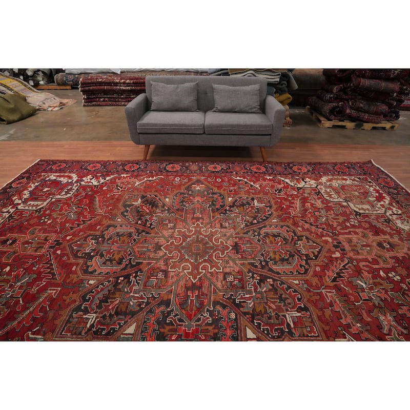 Hand Knotted Oriental 100% Wool Carpet Traditional Medallion Red Heriz Area Rug - 12' 9'' X 9' 7''