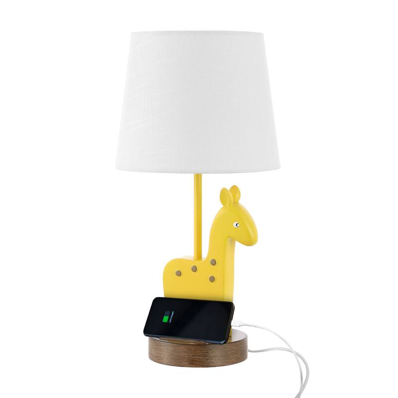 Ellie 17.5" Mid-Century Iron/Resin Giraffe LED Kids' Table Lamp with Phone Stand and USB Charging Port, Yellow by JONATHAN Y