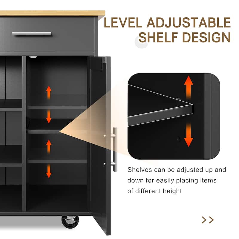 Rolling Kitchen Island with Storage Cabinet & Drawers - Rubber Wood Top for Dining & Kitchen Storage