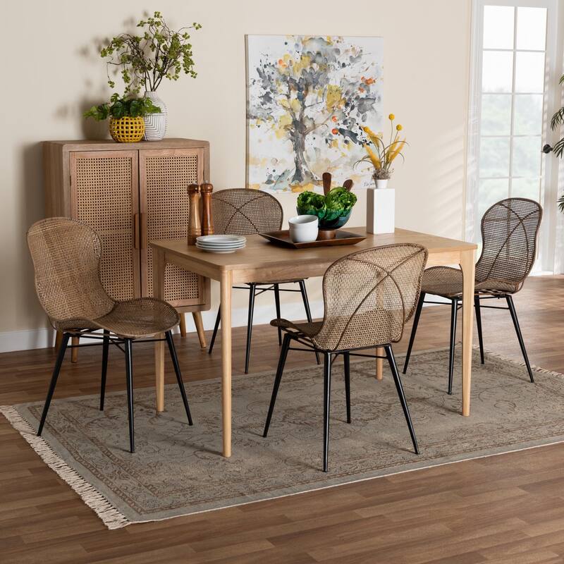 Sabelle Japandi Wood and Rattan Dining Set