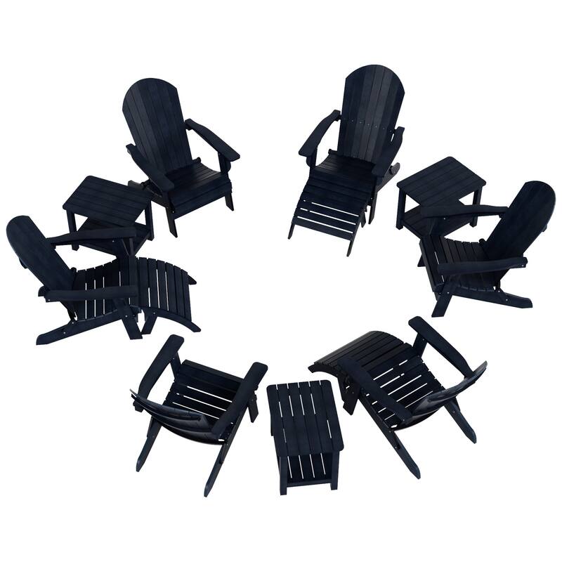 Vineyard HIPS Outdoor Folding Eco-Friendly All Weather Seashell Adirondack Chairs (12-Piece Conversation Set)