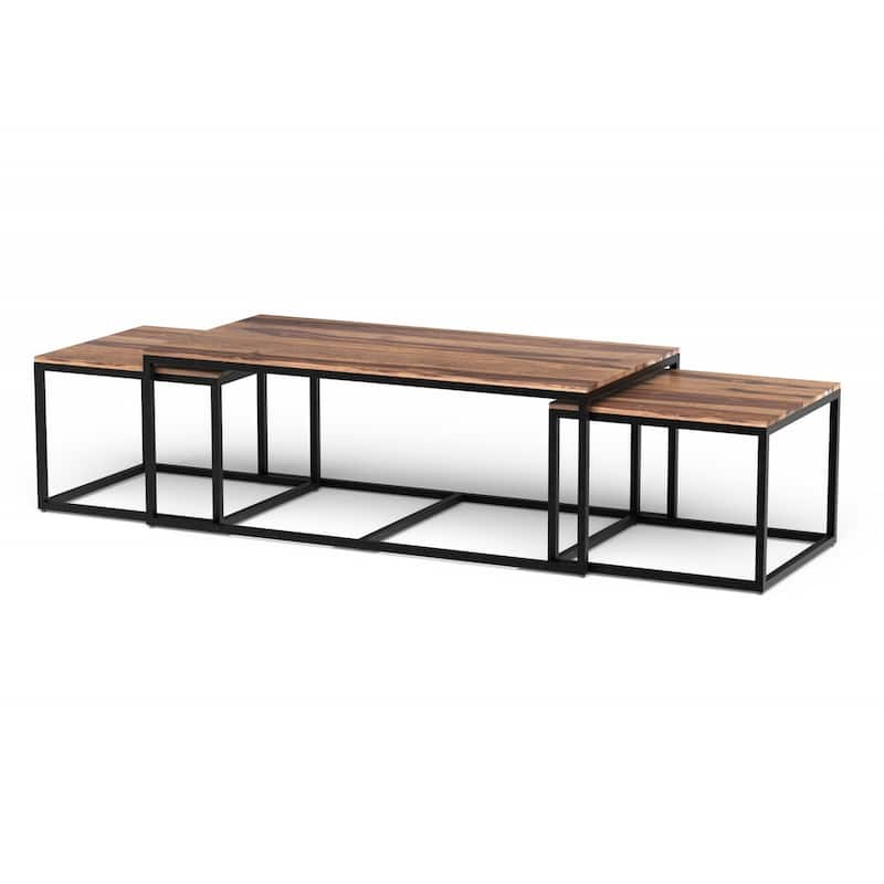 HomeRoots Set of Three 47" Natural And Black Solid Wood And Iron Coffee Table