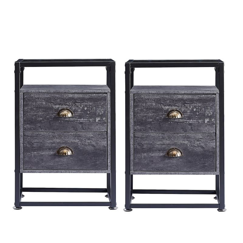 Javlergo 2-Drawer Nightstand with Tempered Glass Top, Set of 2