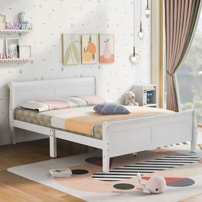 Full Size Wood Platform Bed with Headboard and Footboard & Wooden Slat Support