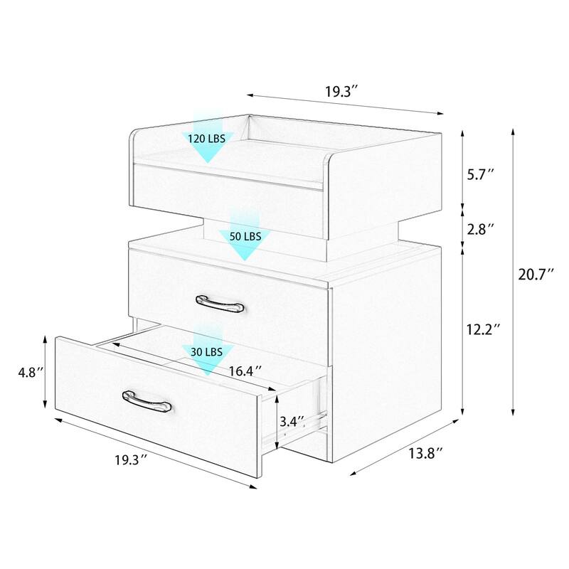 Nightstand with LED Strip Light and 2 Drawers, Bedside End Table with Storage for Bedroom Living Room Study