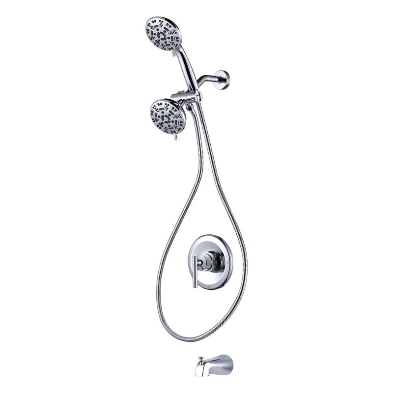 WOWOW Single Handle 7-Spray Dual Shower Head Faucet with Tub Spout - Polished Chrome
