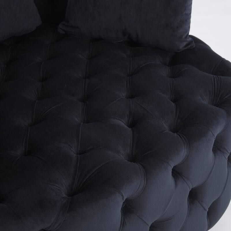 Black 24" Velvet Button Tufted Barrel Chair