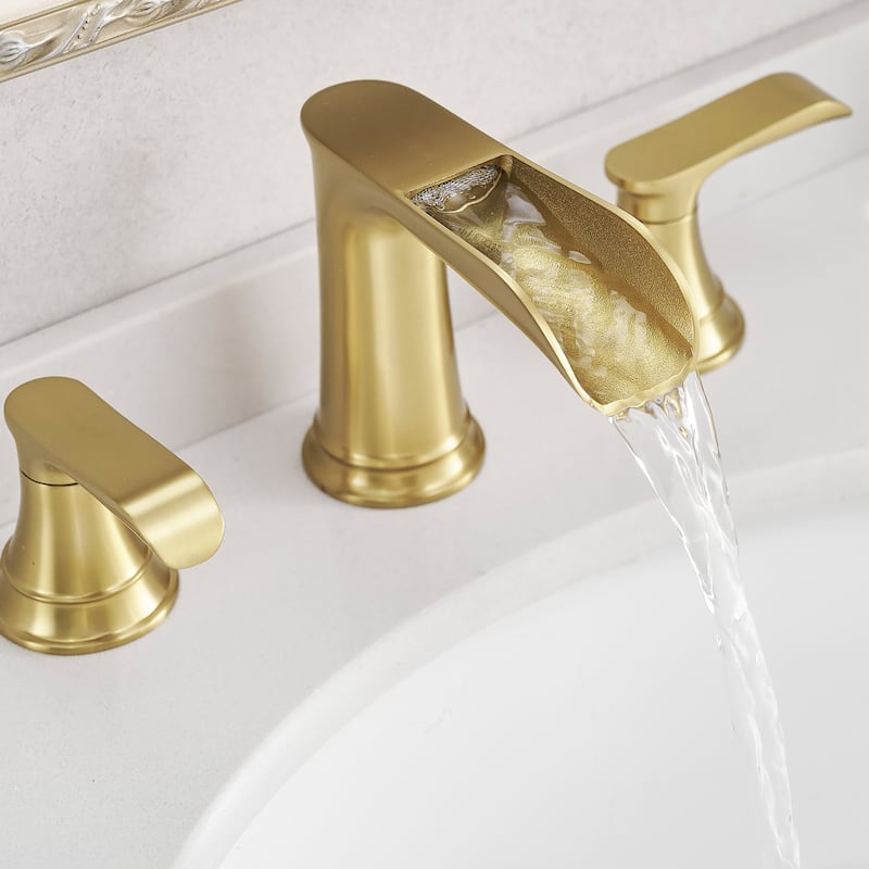 Double Handle Three-Hole Bath Waterfall Faucet with Drain